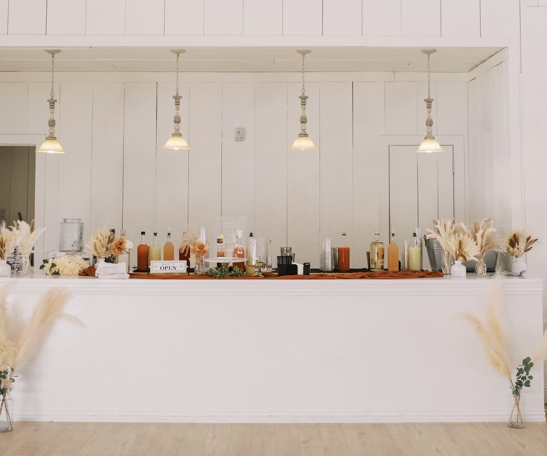 wedding bar in white shiplap venue